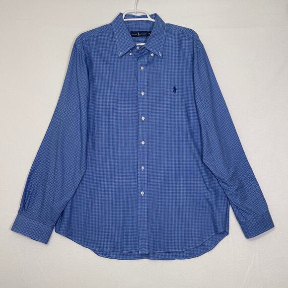 Ralph Lauren Mens Button Down Shirt Size XL Blue Plaid Long Sleeve Pony Logo - Picture 1 of 11